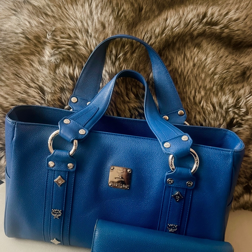MCM Royal Blue Leather Satchel